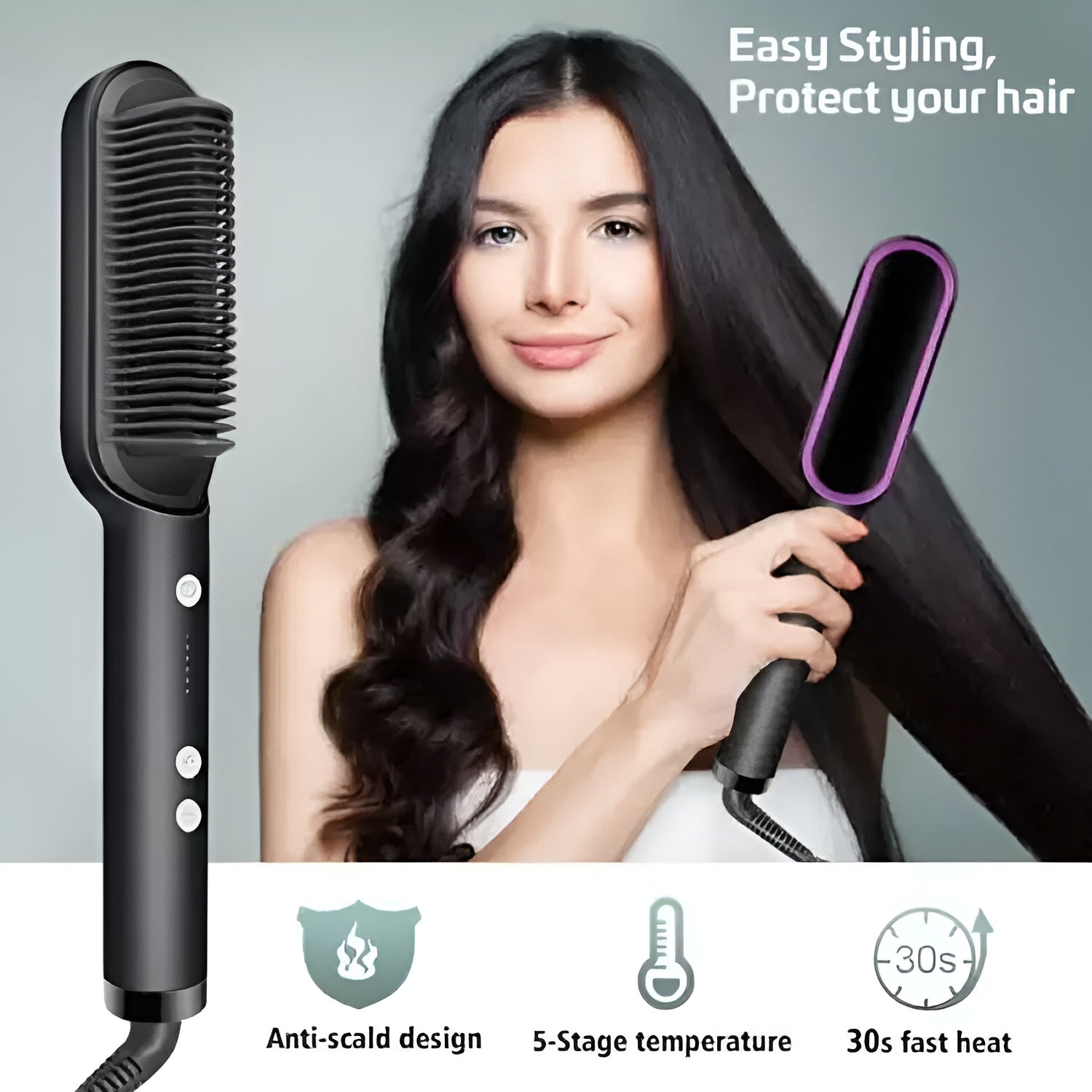 Hair Straightener Ceramic Heated Hair Brush | Brush Straightener | Ceramic Heated Hair | Hair Styling | Hair Beauty Tool | Straight , Curl Different Styling Hair Ceramic Brush